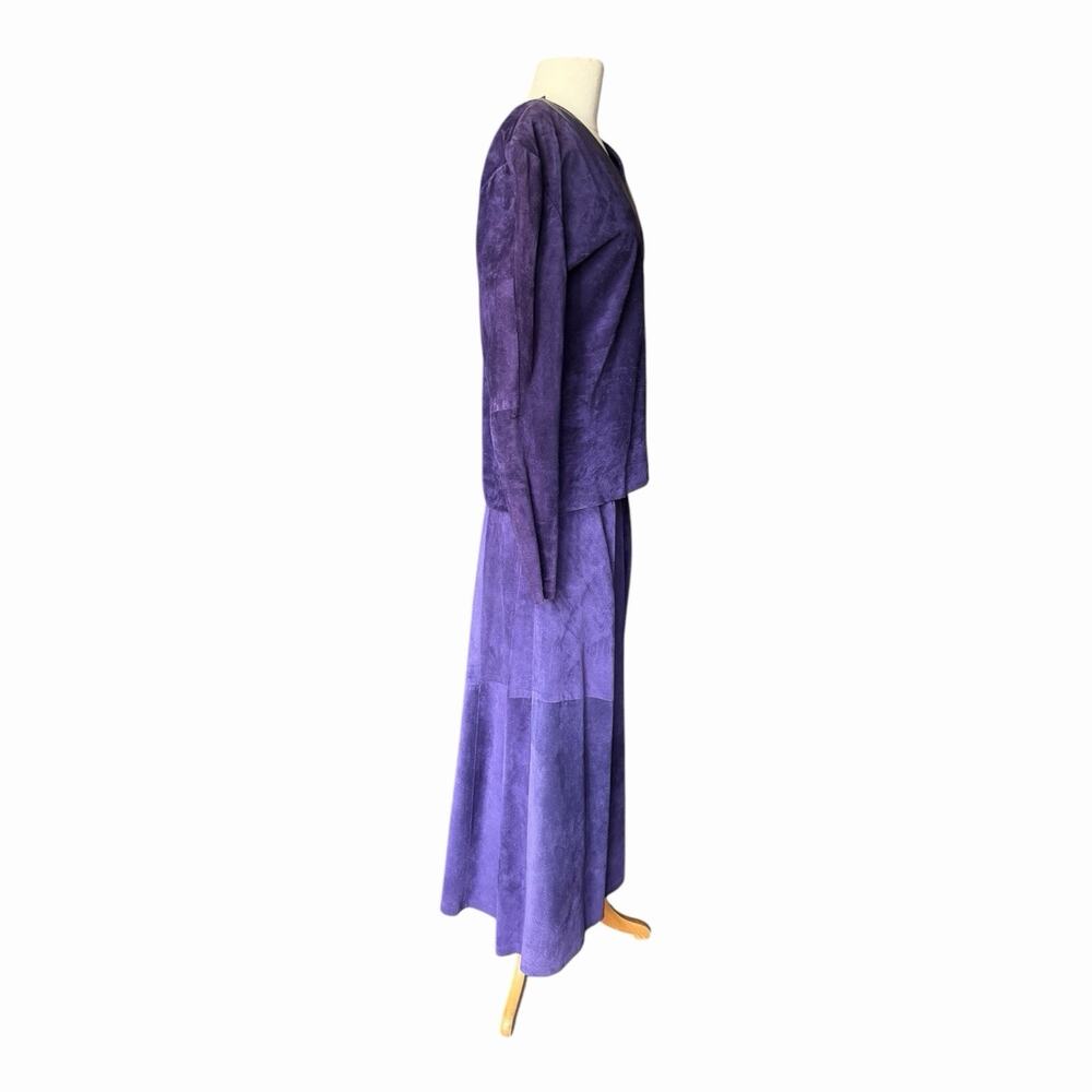 Vintage Liz Roberts Robert Elliott Purple Suede Two Piece Skirt Set Medium - Picture 2 of 16